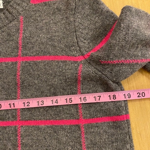 Milly Women’s Wool Cashmere Gray Pink WindowPane Pullover Crew Sweater S  NWOT - Picture 9 of 12